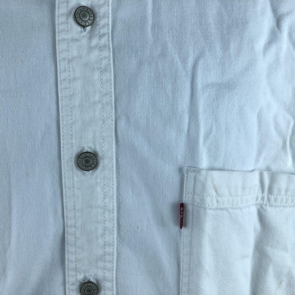 Vintage 90s Levi's White Denim Jean Shirt Metal Buttons Up Men's Large - Picture 6 of 9